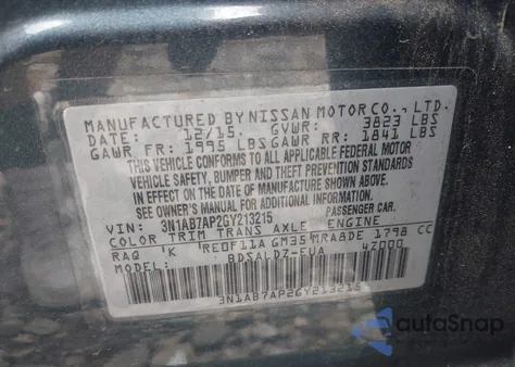2016 Nissan Sentra Sv from USA, damaged, VIN 3N1AB7AP2GY213215